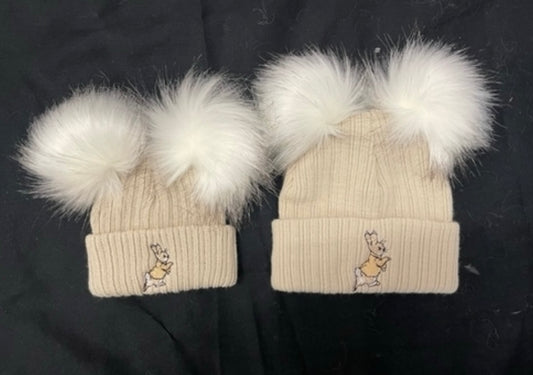Peter Rabbit Double Pom Hats - BEIGE