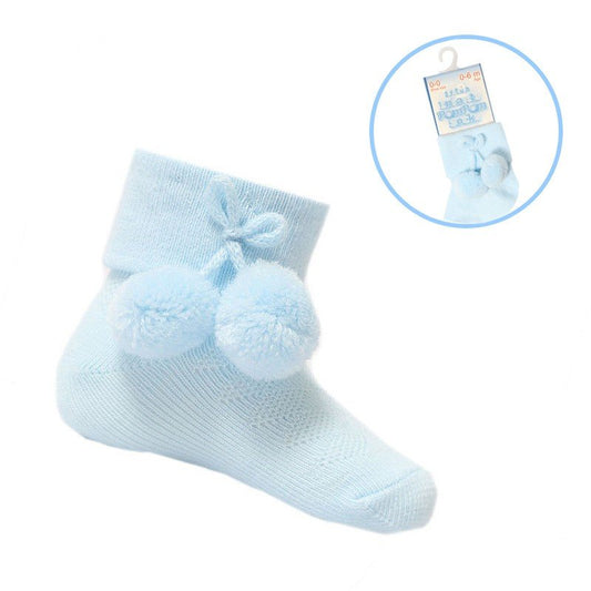 Blue Pom Pom ankle socks 0-24 months