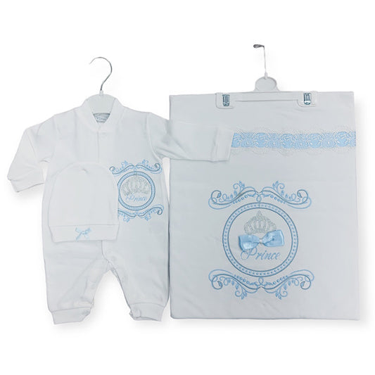 Blanket sets prince motif 3pc - WHITE/BLUE