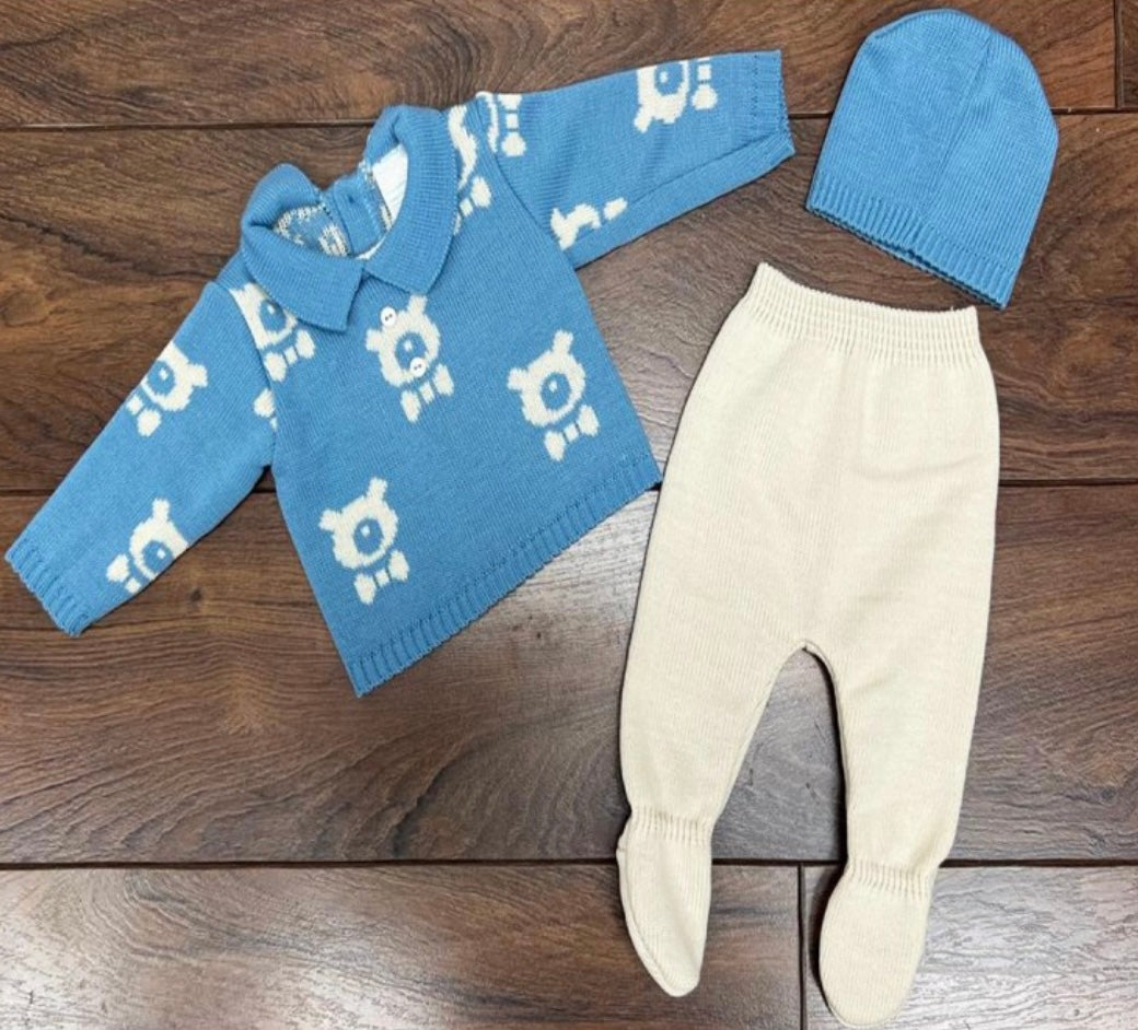 Baby boy knitted 3 piece layette set