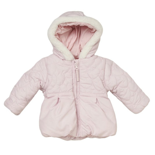 Baby girls coat with faux fur trim & heart quilting