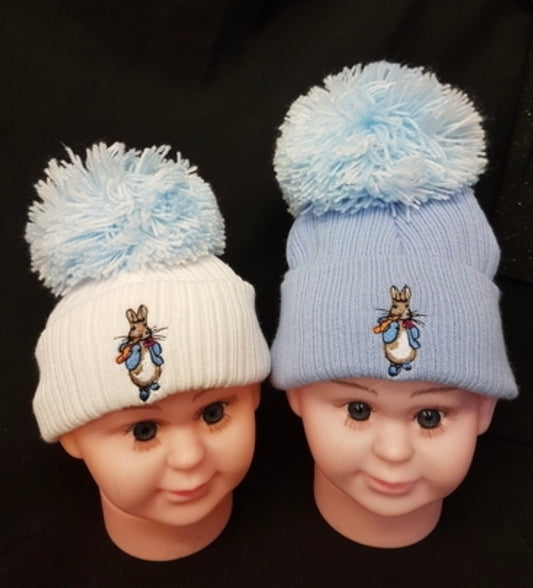 Peter Rabbit Large Pom Knitted hat Blue Or White
