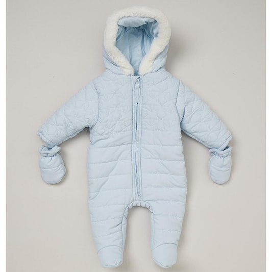 Boys blue padded snowsuit and mittens 0-12months