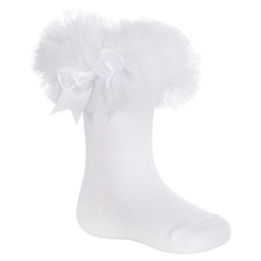 Baby girls 1 pair tutu socks white with white bow