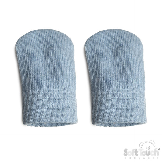 Baby blue pique knit mittens NB-12 months