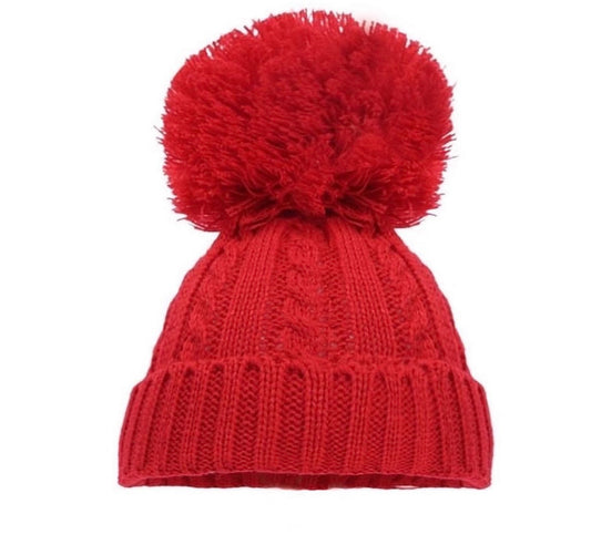 Red Knit Pom Pom hats - NB-6months