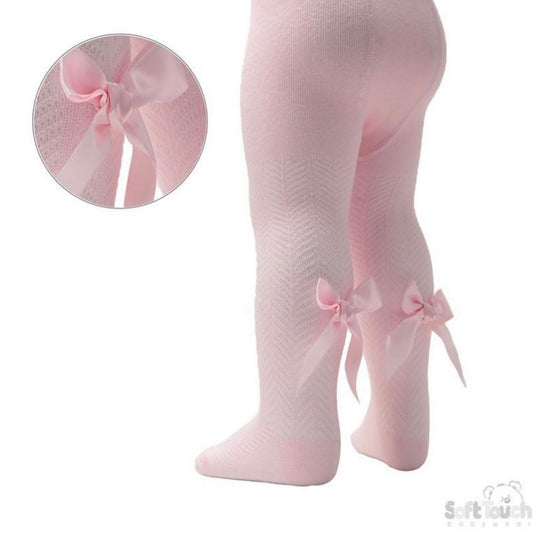 PINK Spanish Romany large bow tights chevron NB-5 years