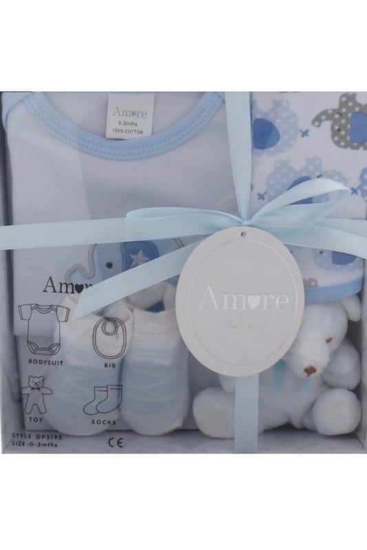Ivory & baby blue 4PC boxed layette gift sets size 0-3