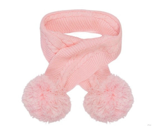 Pale pink double pom knitted scarf NB-12months