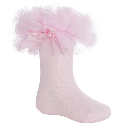 Baby girl tutu socks with bow - PINK