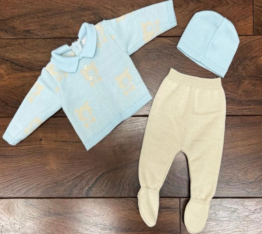 Baby boy knitted 3 piece layette set
