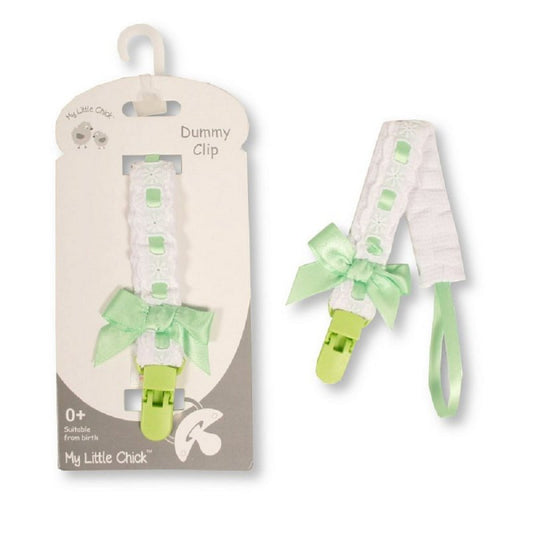 Baby Dummy Clip With Lace Band & Bow - SAGE
