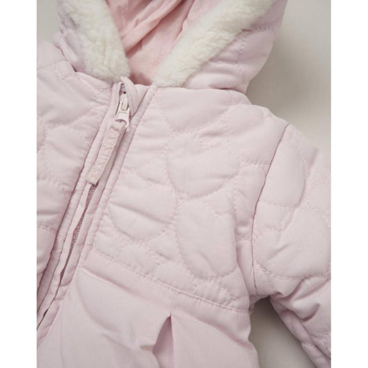 Pink padded fur snowsuit & mittens 0-12 months