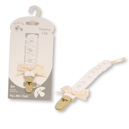 Baby Dummy Clip With Lace Band And Bow - TAUPE