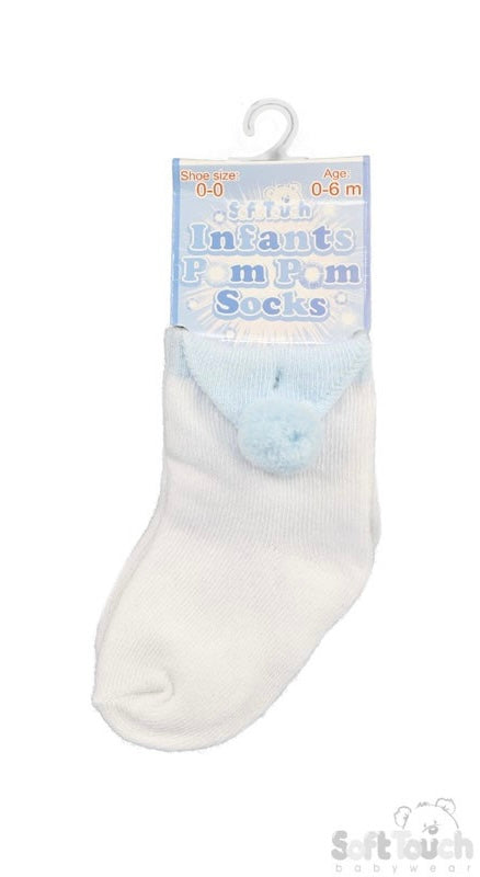 Spanish socks white/blue pom 0-24mnths