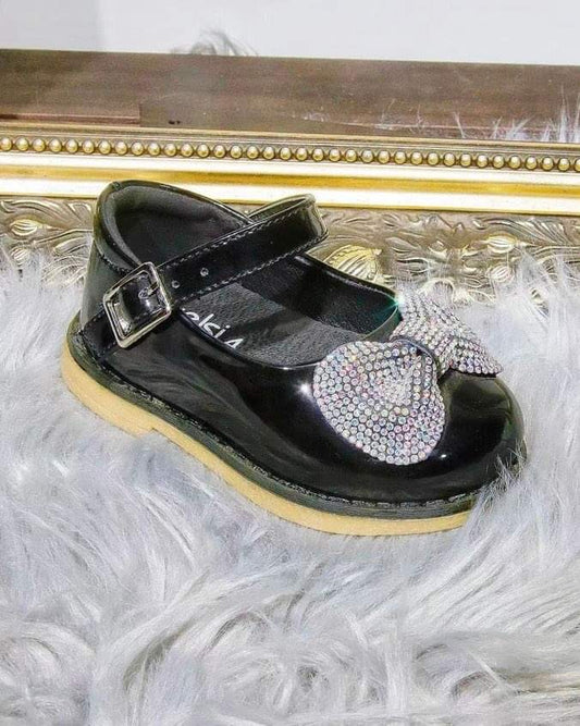Black patent sparkle bow diamante' Spanish shoes infant uk 1-7