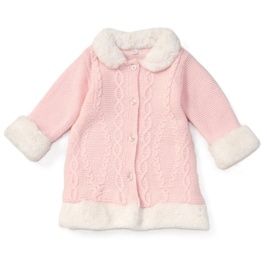 BABY GIRLS LINED FUR TRIM KNITTED COAT (3-24 MONTHS)