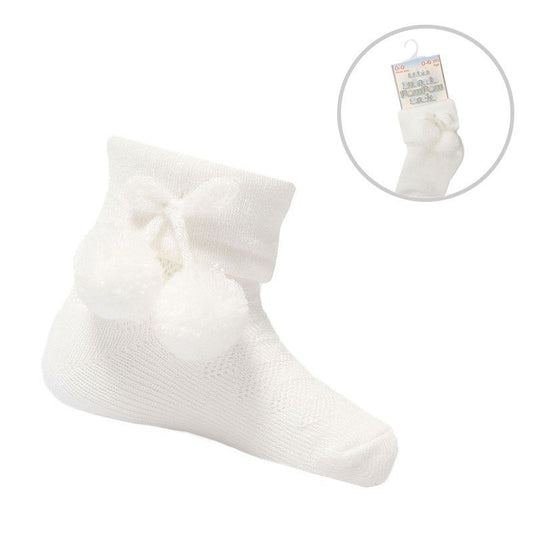 WHITE POM POM ANKLE SOCKS (12-24 MONTHS)