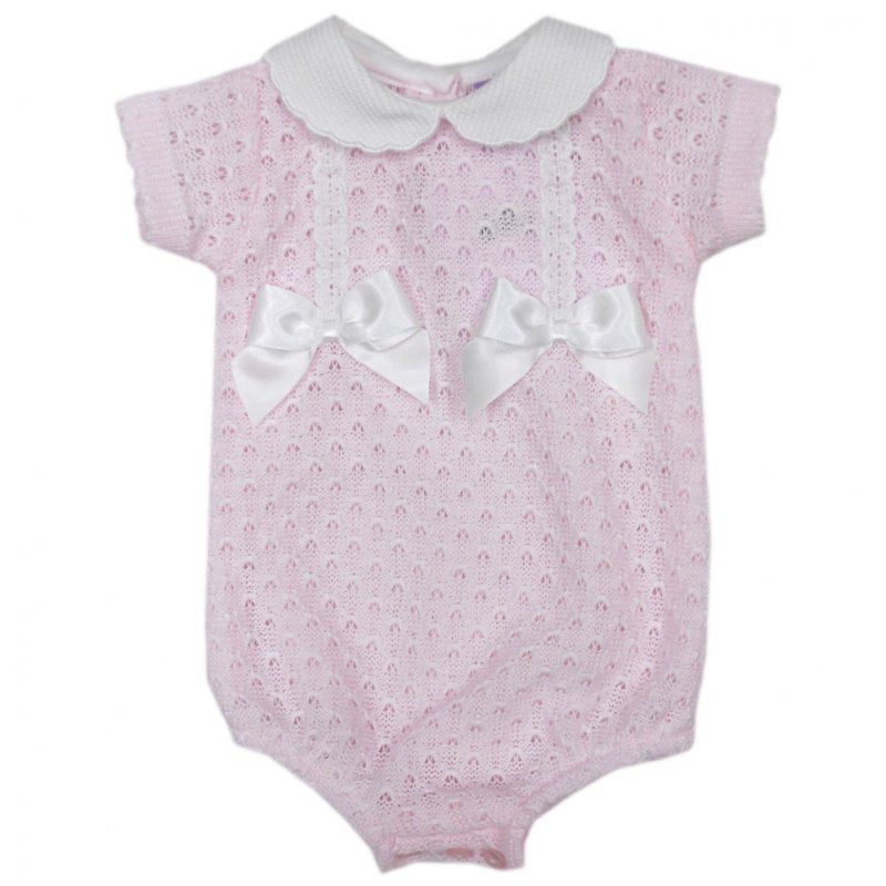 Pink knit double bow romper 0-9 months
